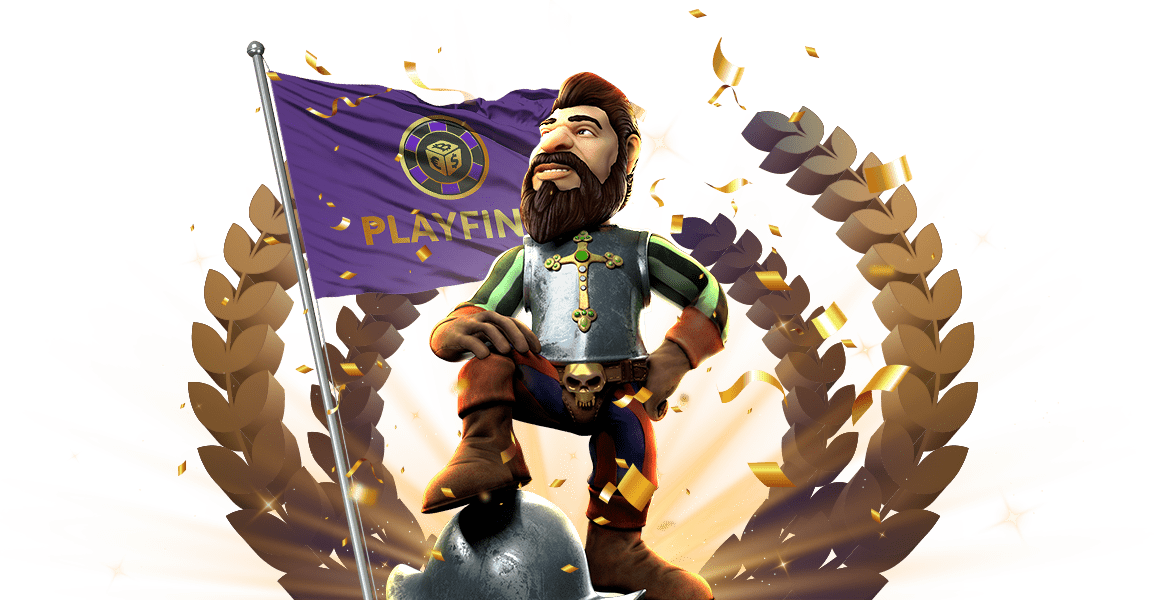 Πανό της Playfina με σημαία της Playfina και ιππότη